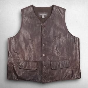 Vtg 90s Banana Republic Leather Waistcoat Vest Men XL Dark Brown Western Rugged